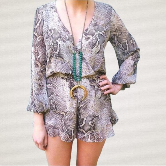 Show Me Your MuMu Pants - Show Me Your Mumu Snakeskin Ruffle Wrap Romper Womens XS Animal Print Boho